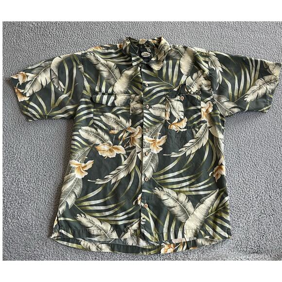 Tommy Bahama Other - Tommy Bahama Button Shirt Medium Hawaiian Floral Green Short Sleeve Pocket Beach